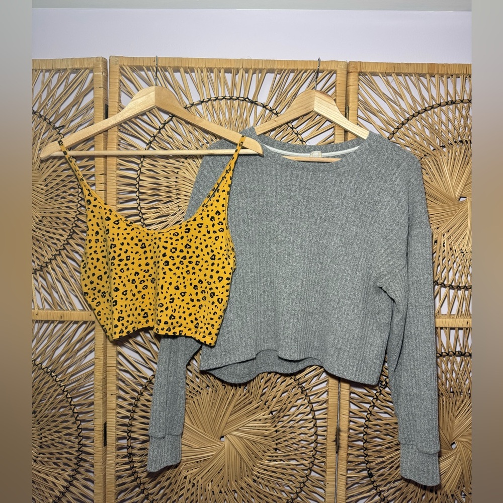 Artizia Size L Yellow Leopard Print Crop Top/Oversized Grey Long-sleeve Bundle - Picture 1 of 8